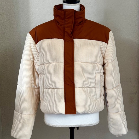 NWT RVCA Eezeh Peaasy Puffer Jacket, Brown and Cream, XS - Picture 4 of 11